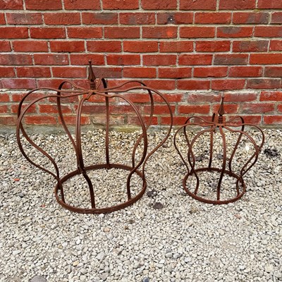 Lot 1390 - Two similar wrought iron crown ornaments or plant supports.