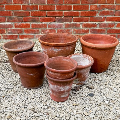 Lot 1468 - A group of seven various Victorian and Edwardian terracotta flowerpots
