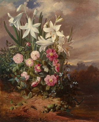 Lot Joseph Schuster (1812-1890) Lilies and wild...
