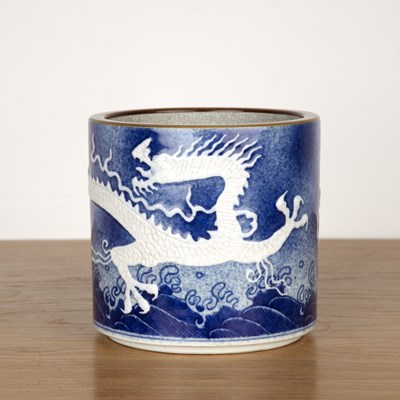 Lot 318 - Blue and white porcelain brush pot Chinese,...