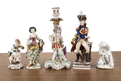 Lot 323 - Group of five porcelain figures English and...