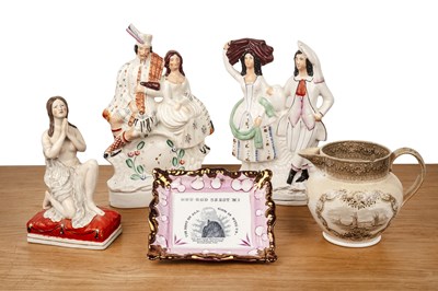 Lot 324 - Group of Staffordshire including two figure...