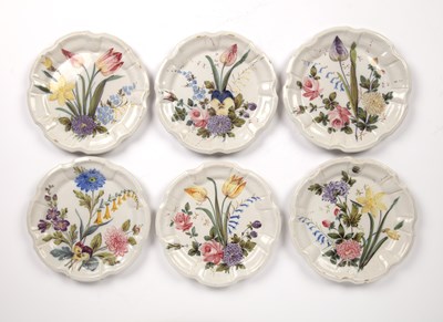 Lot 342 - Six Nove faience plates Italian, each painted...