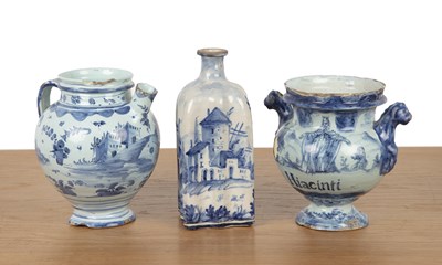 Lot 341 - Three Savona blue and white maiolica pieces...
