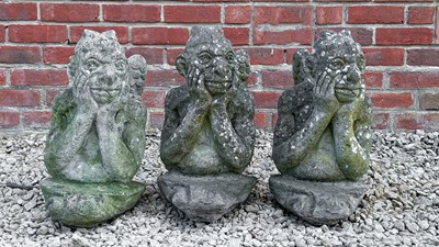 Lot 1372 - A group of three winged devil gate post finials