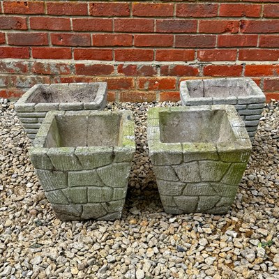 Lot 1354 - Two pairs of square tapering, rusticated planters