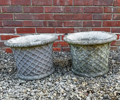 Lot 1336 - A pair of basket-weave decorated cylindrical planters
