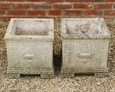 Lot 1413 - A pair of square-section cast reconstituted stone garden planters