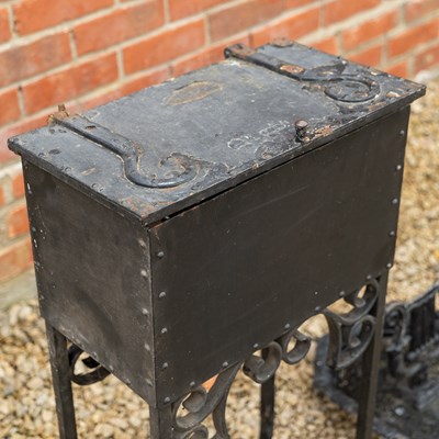 Lot 1373 - A wrought iron posting box and a Victorian boot scraper