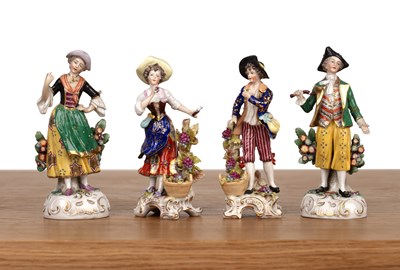 Lot 349 - Two porcelain pairs of figures including a...