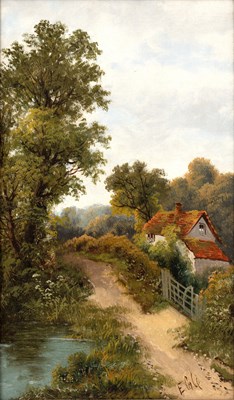 Lot 168 - E. Cole (19th century) Landscape with cottage...
