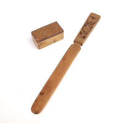 Lot 257 - Treen letter opener and straw work box...