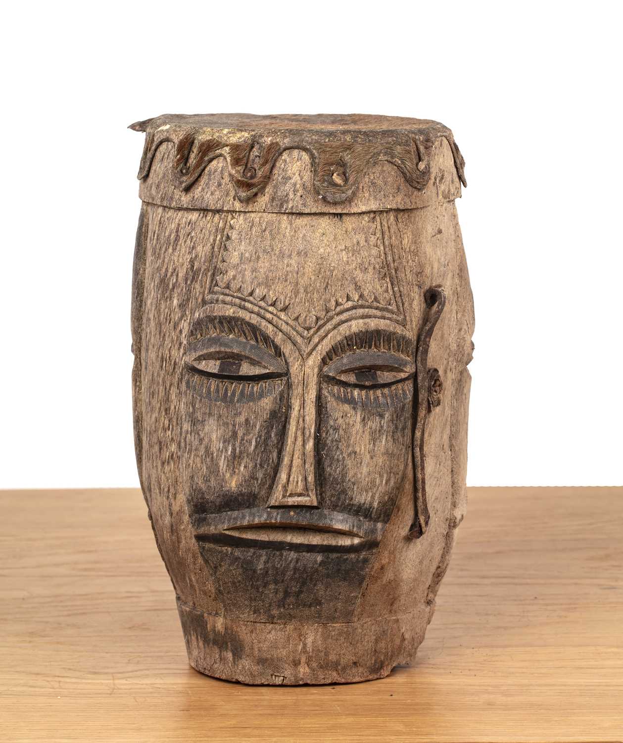Lot 351 - Tribal carved drum with rawhide top West...