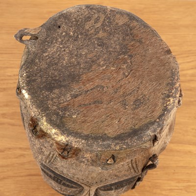 Lot 351 - Tribal carved drum with rawhide top West...