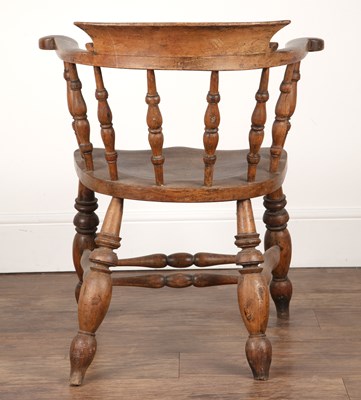 Lot 13 - Ash carved smoker's bow armchair with turned...