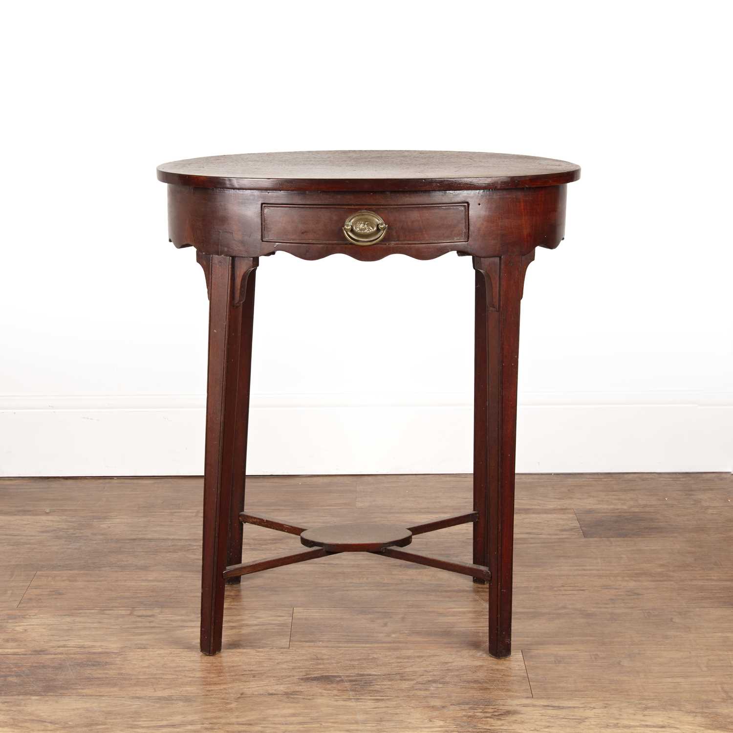 Lot 69 - Mahogany work table of oval form, with a...