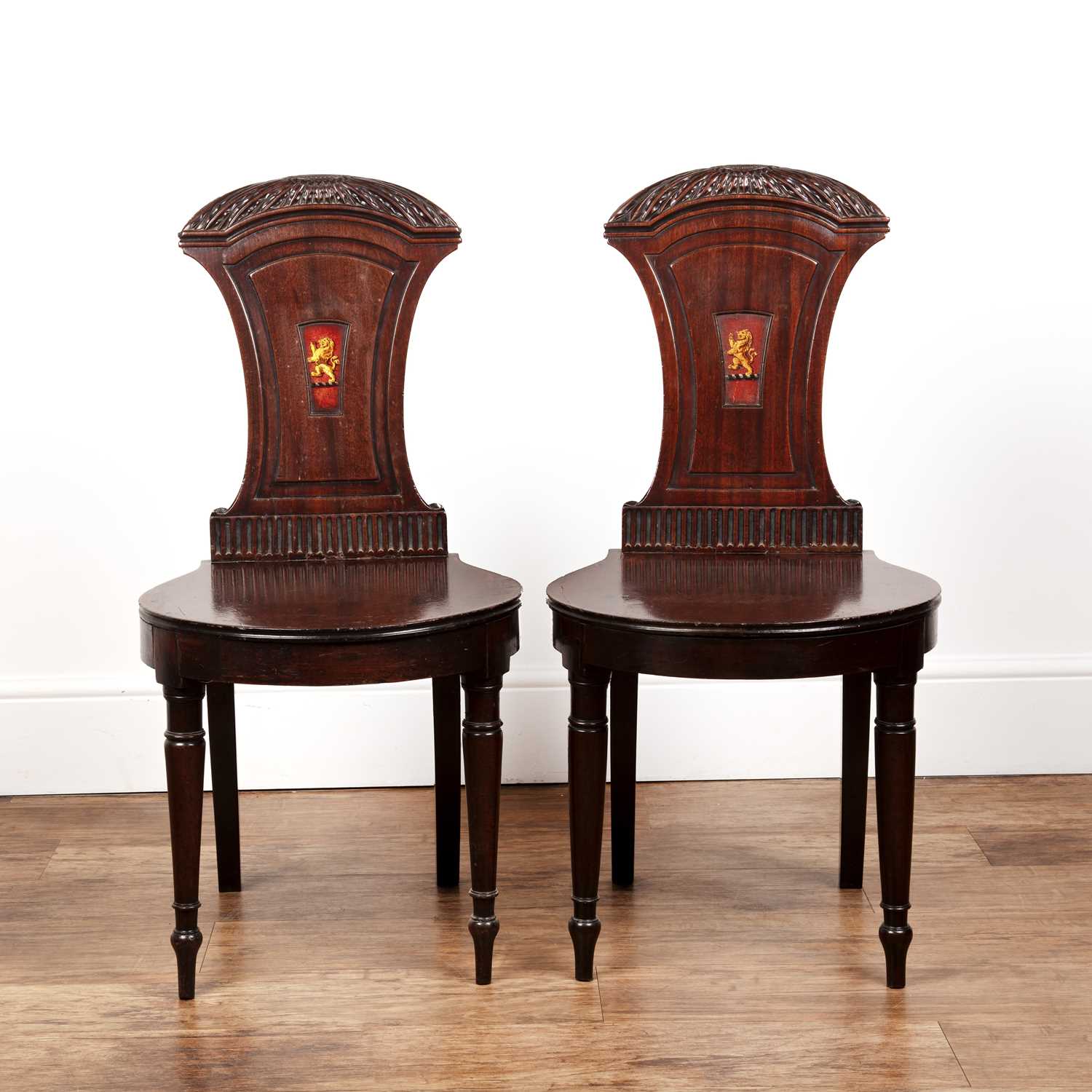Lot 3 - Pair of mahogany hall chairs 19th Century,...