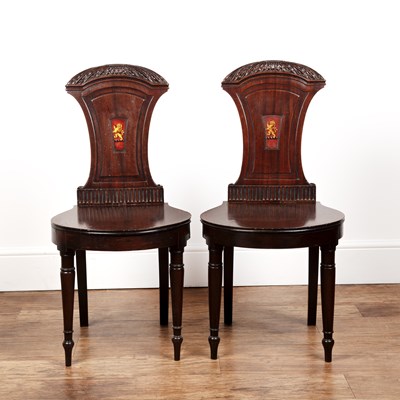 Lot 3 - Pair of mahogany hall chairs 19th Century,...