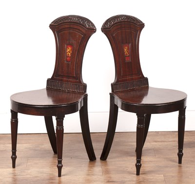 Lot 3 - Pair of mahogany hall chairs 19th Century,...