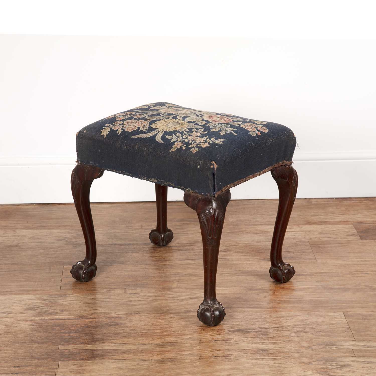 Lot 27 - Mahogany stool on ball and claw feet, with a...