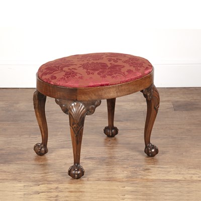 Lot 28 - Oval stool with a red damask drop in seat and...