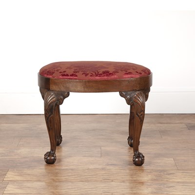 Lot 28 - Oval stool with a red damask drop in seat and...