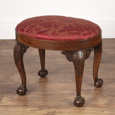 Lot 28 - Oval stool with a red damask drop in seat and...