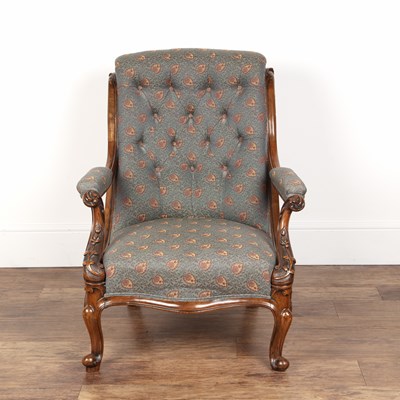 Lot 45 - Walnut-framed open armchair or library chair...