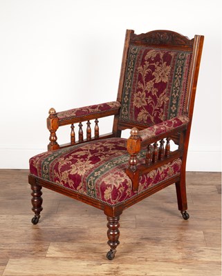 Lot 46 - Walnut-framed armchair with striped brocade...
