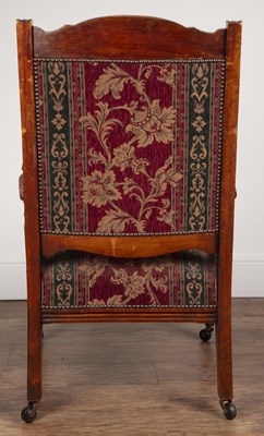 Lot 46 - Walnut-framed armchair with striped brocade...