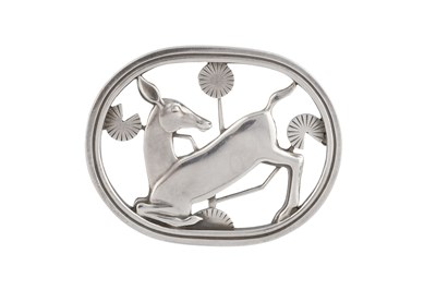 Lot A silver 'Kneeling Fawn' panel brooch by Georg...