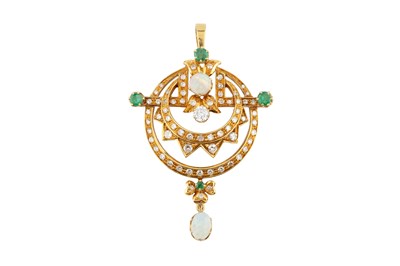 Lot 33 - An emerald, opal and diamond pendant/brooch,...