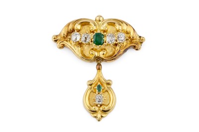 Lot 31 - An emerald and diamond set slider pendant,...
