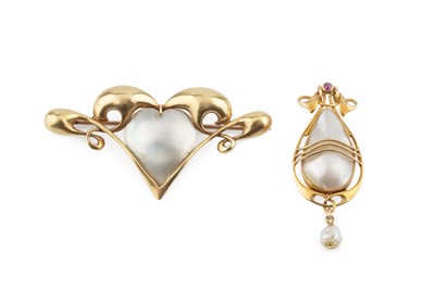 Lot 250 - An Arts and Crafts blister pearl pendant by...