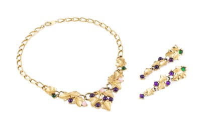 Lot A stone set costume necklace and matched ear...