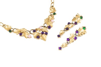 Lot A stone set costume necklace and matched ear...