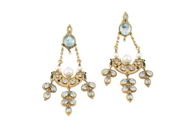 Lot 216 - A pair of enamel and gem set chandelier ear...