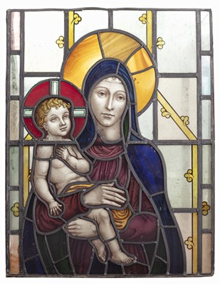 Lot Stained and leaded glass panel 19th Century,...