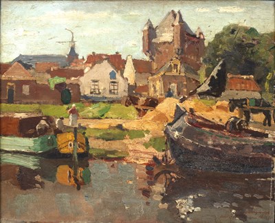 Lot Frans Langeveld (1877-1939) Canal scene,...