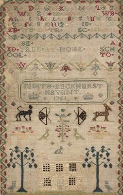 Lot 109 - George III needlework sampler worked in silk...