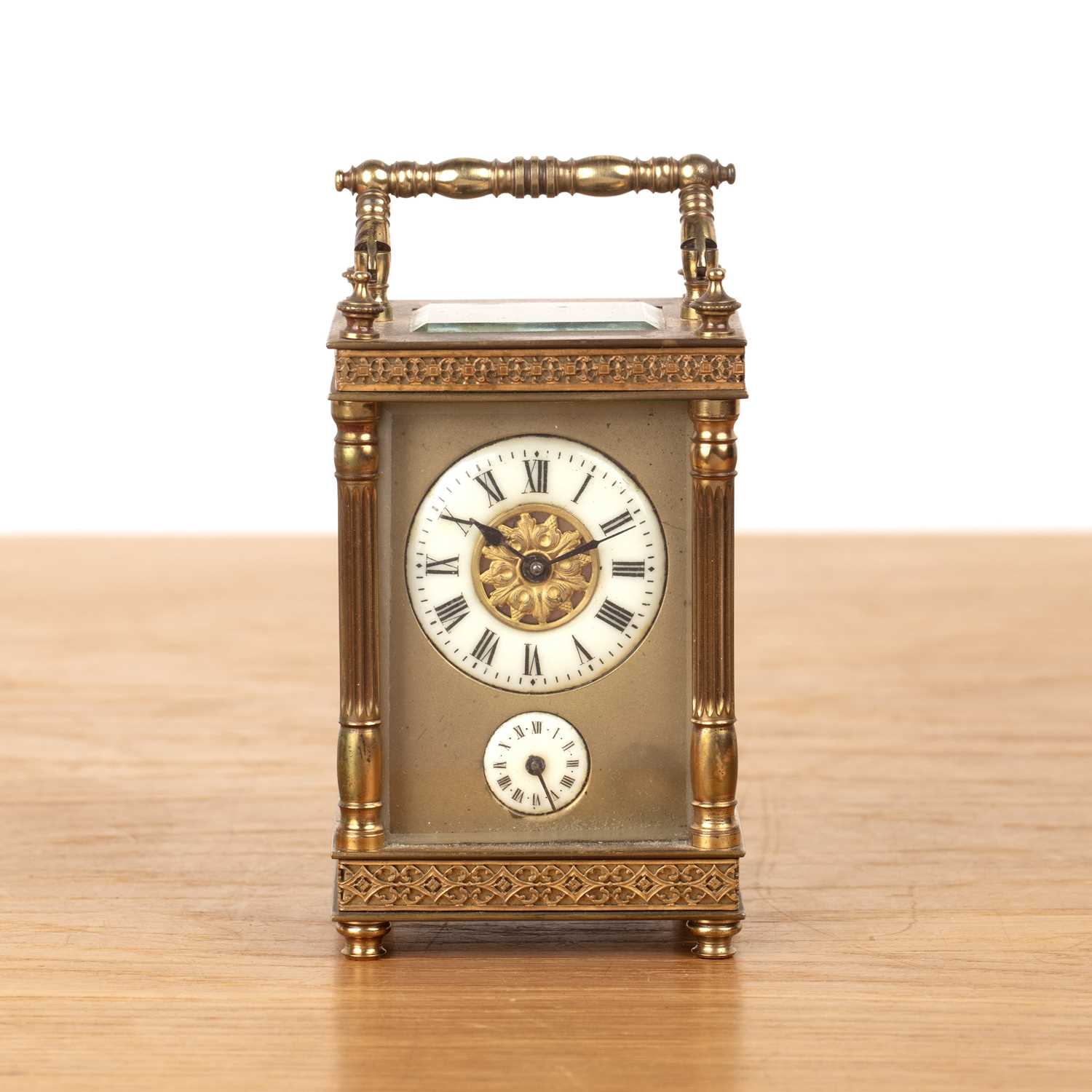 Lot 372 - Brass cased carriage alarm clock 19th Century,...