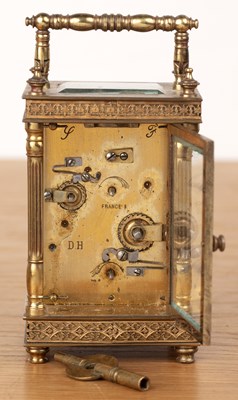 Lot 372 - Brass cased carriage alarm clock 19th Century,...