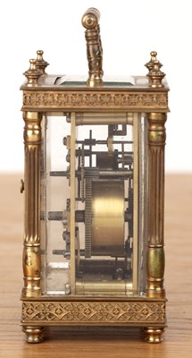 Lot 372 - Brass cased carriage alarm clock 19th Century,...