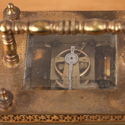 Lot 372 - Brass cased carriage alarm clock 19th Century,...