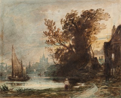 Lot 419 - John Varley (1778-1842) The Thames at Chiswick,...