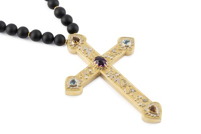 Lot A vari gem-set cross pendant, applied with...