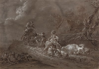 Lot 224 - P. Duverger (18th century) Peasants with...