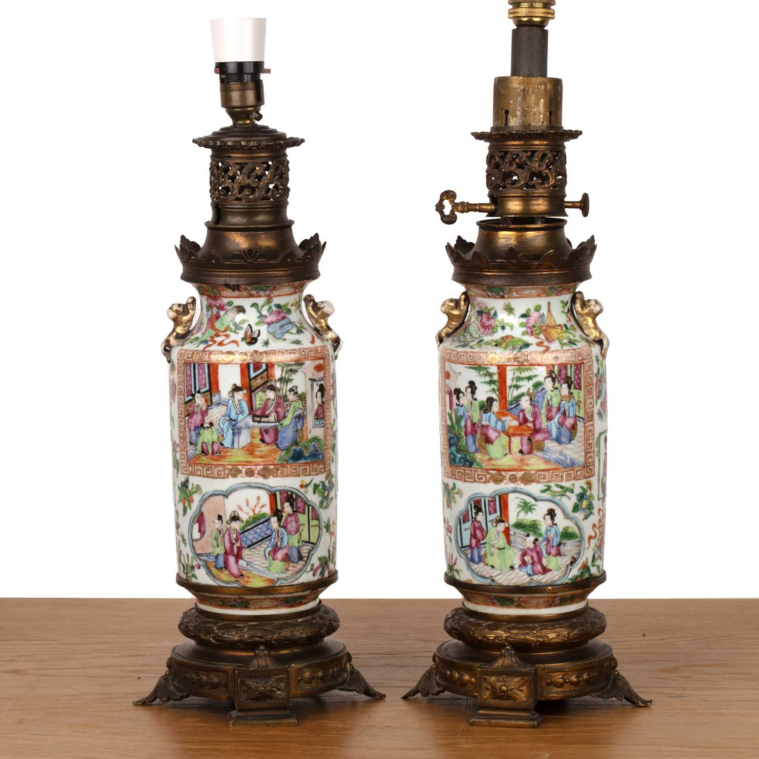 Lot 386 - Pair of Canton lamps 19th/20th Century (Vases...