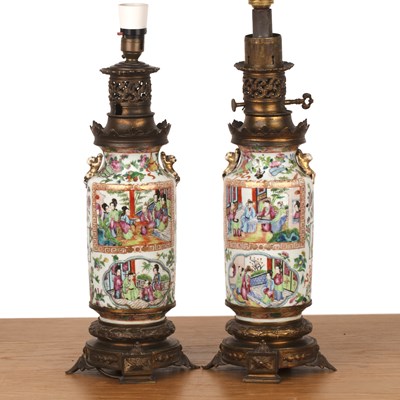 Lot 386 - Pair of Canton lamps 19th/20th Century (Vases...