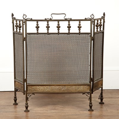 Lot 16 - Arts and Crafts Brass folding firescreen, of...